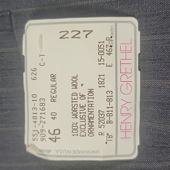 Henry Grethel Men's Virgin Wool 2 Button Suit, Coat 40 Reg Coat, Pants 42 x 30 - Picture 9 of 16